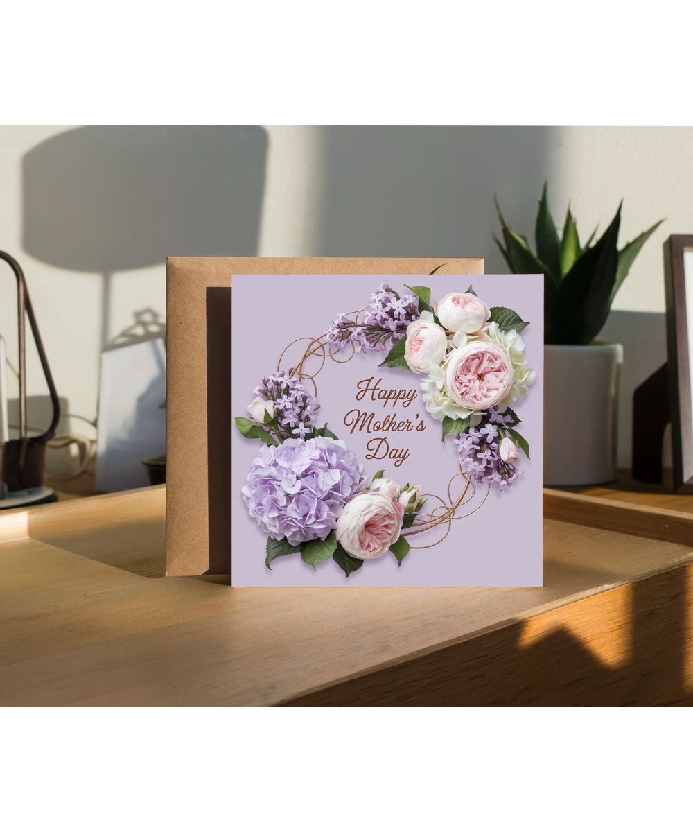 Happy Mother’s Day Card Photo of flowers in wreath purple