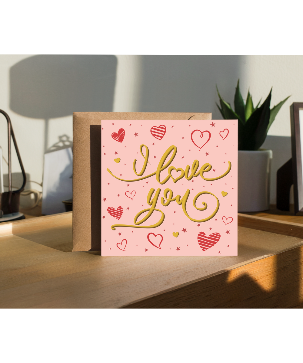 Pink and gold I love you hearts and stars