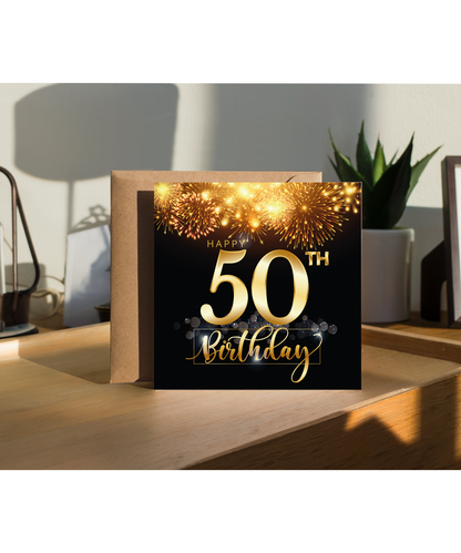 50th Birthday Card with Gold Fireworks
