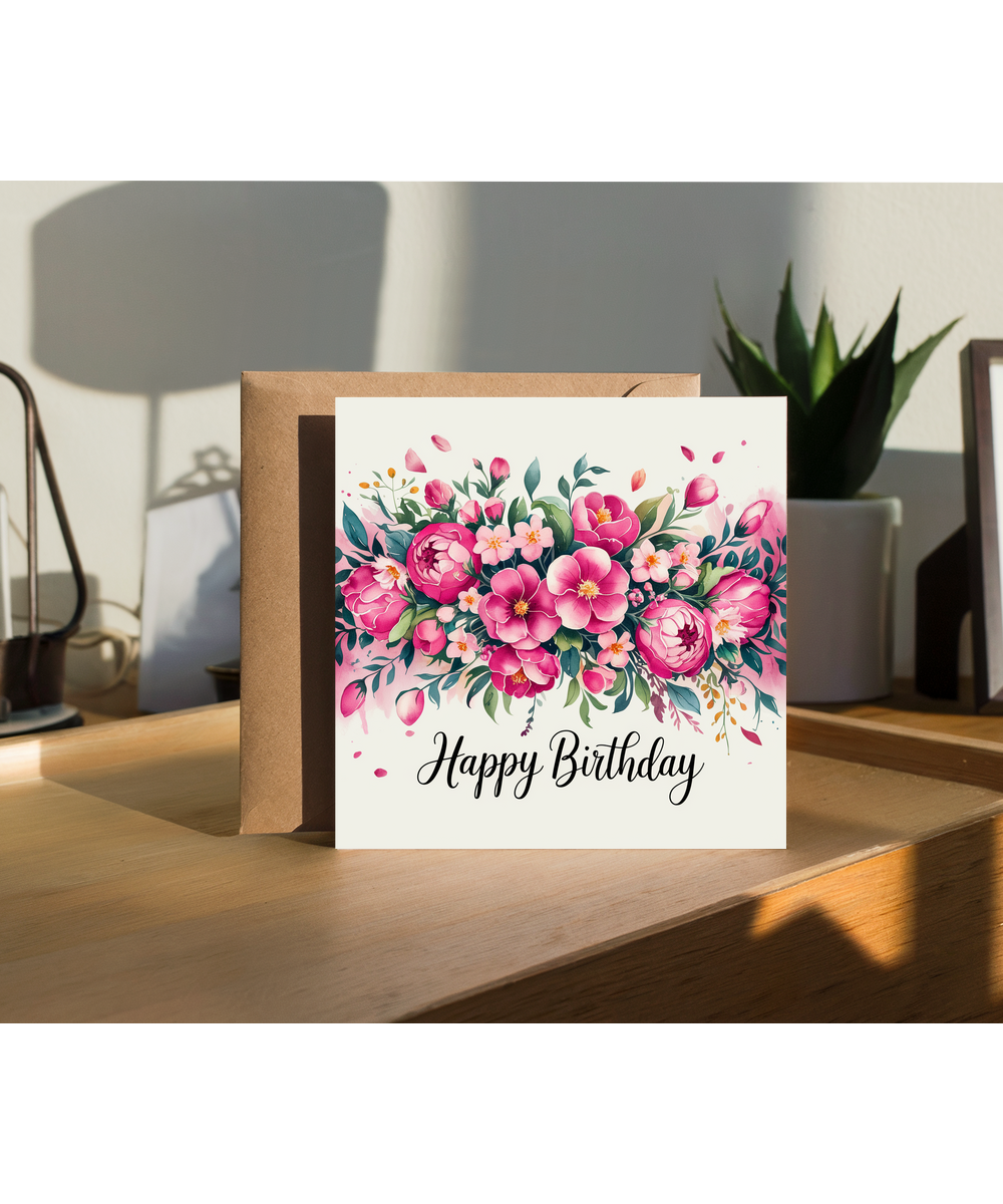 Happy Birthday Card For Her Floral Vibrant Pink Blossom