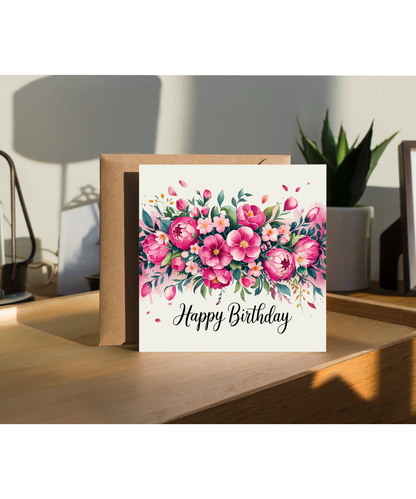 Happy Birthday Card For Her Floral Vibrant Pink Blossom