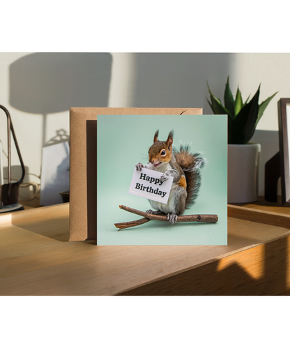 Happy Birthday card squirrel pastel
