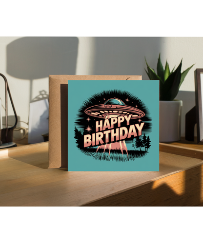 Happy Birthday Card UFO Retro vintage