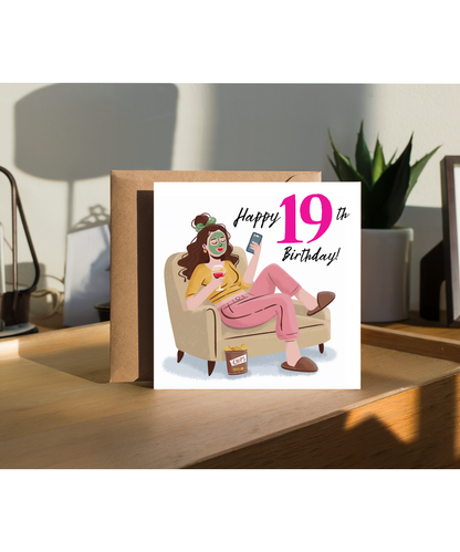 Happy 19th Birthday Card for a Glamorous Relaxed Self Care Queen