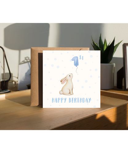 Adorable Happy first Birthday boy bunny