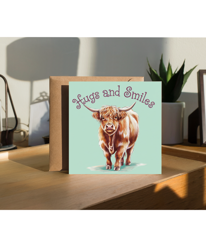 Hugs and Smiles highland cow green