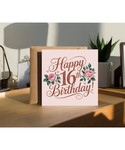 Happy 16th Birthday Card for Girl glitter effect