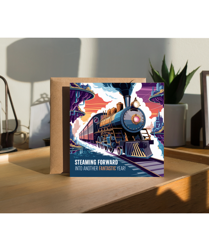 Birthday Card Train spotter Steaming Forward into Another Fantastic Year