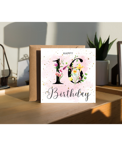 Happy birthday 16 watercolour floral