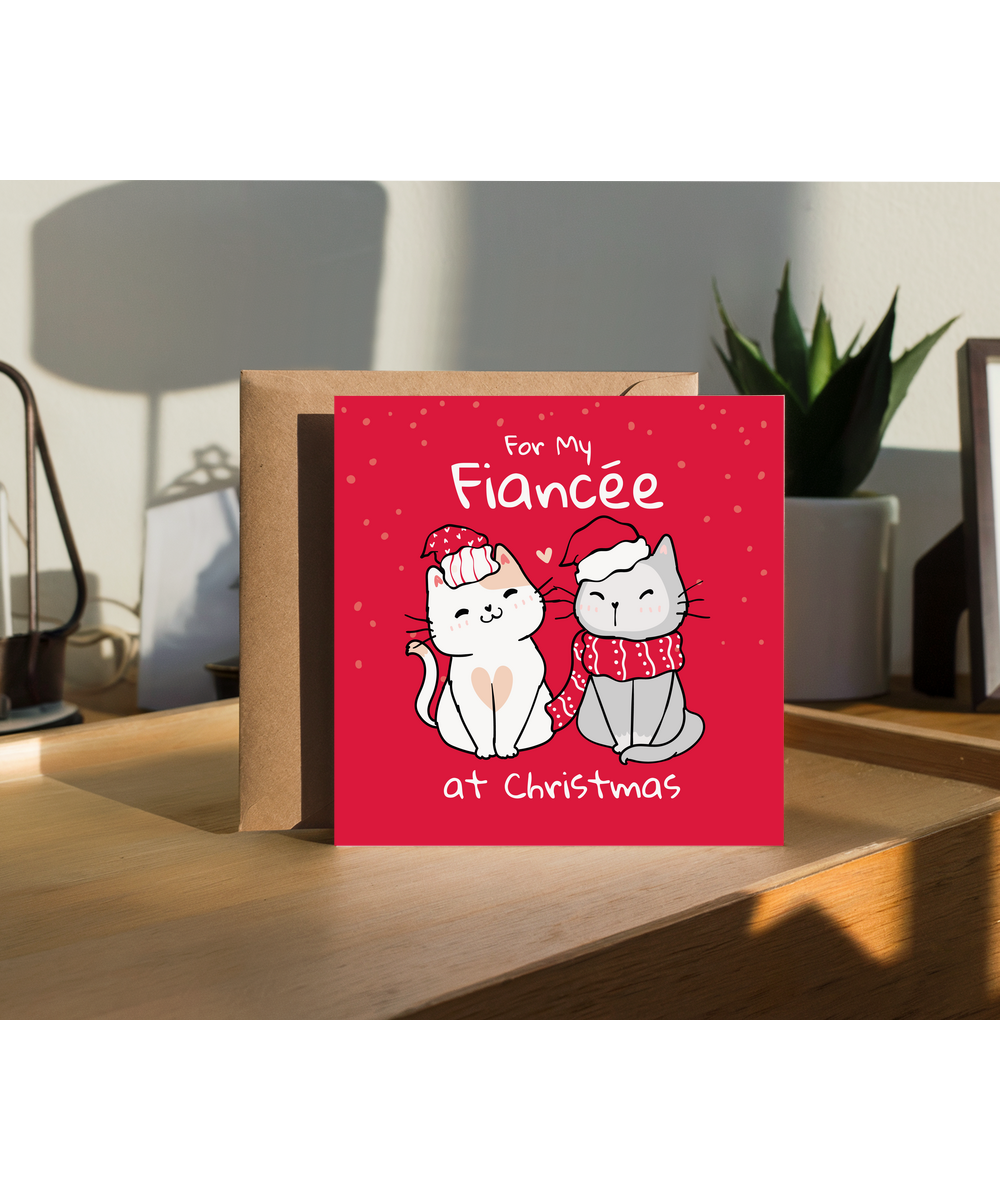 Romantic Cats Christmas Card for My Fiancee for Her Engaged at Christmas