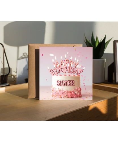 birthday card happy birthday sister pink cake
