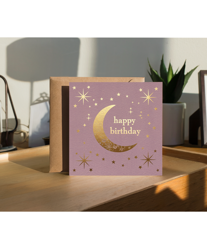 Happy Birthday Card Moon Gold Effect
