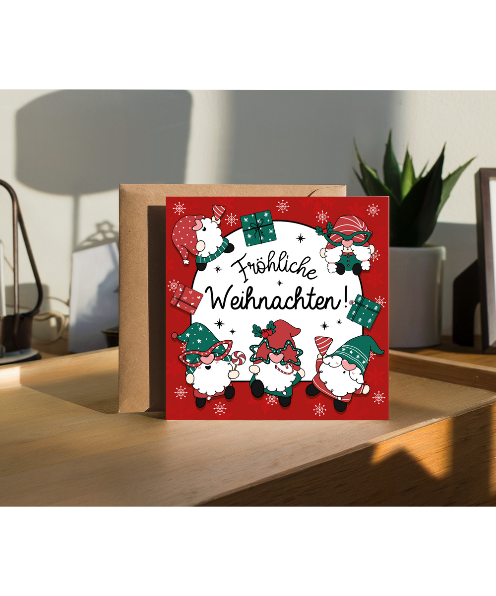 German Christmas Card with Gnomes Frohliche Weihnachten