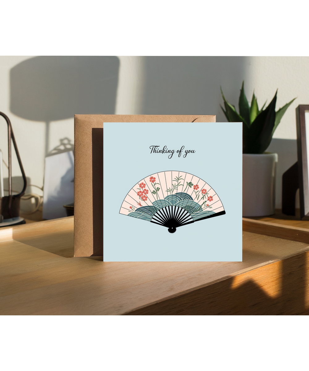 Thinking of you card folding fan Hokusai style
