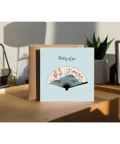 Thinking of you card folding fan Hokusai style