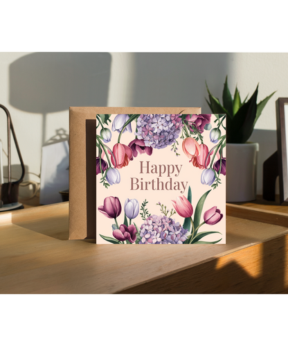 Happy Birthday Card Tulips hydrangeas for Her Mum Grandma