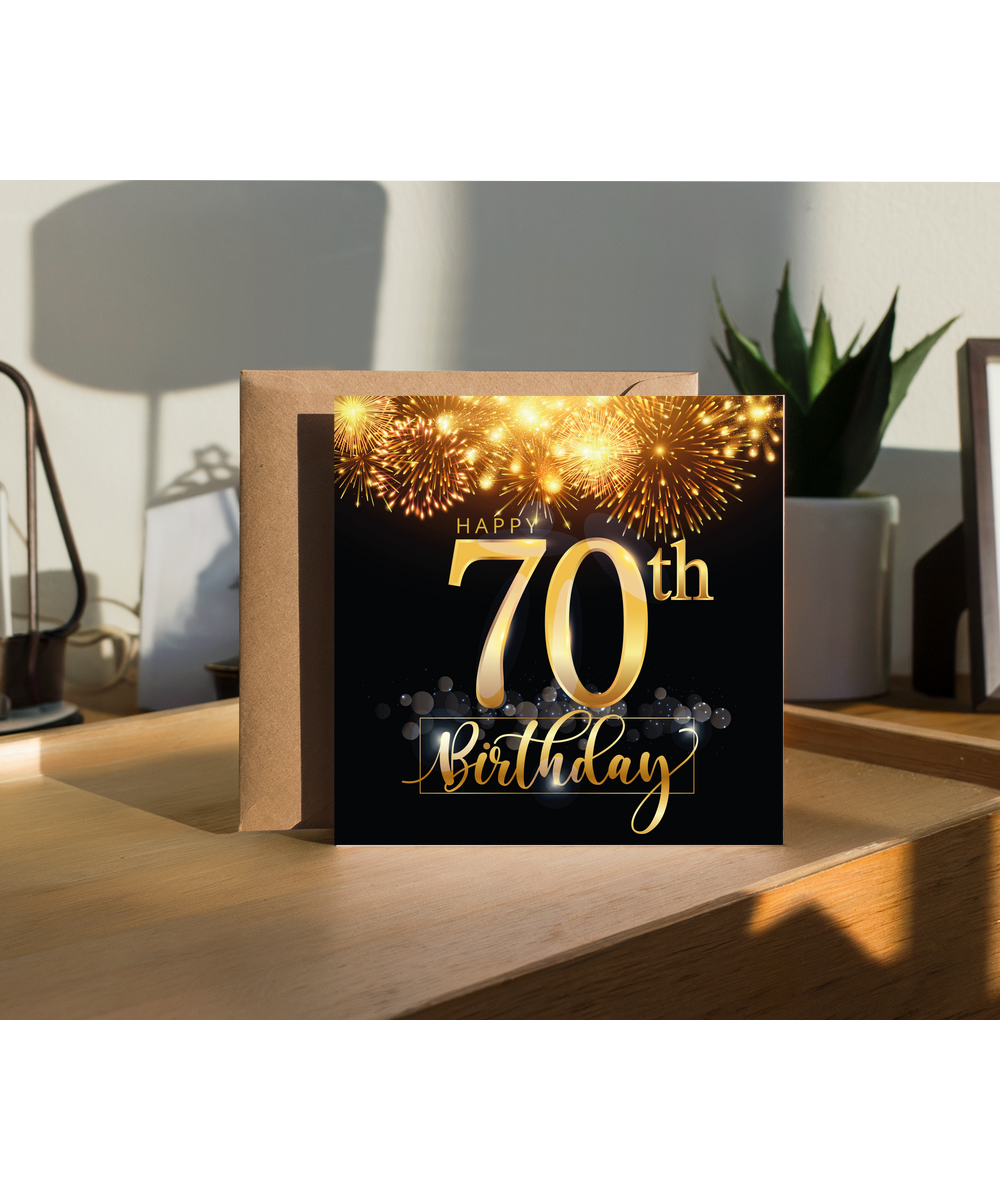 70th Birthday Card with Gold Fireworks