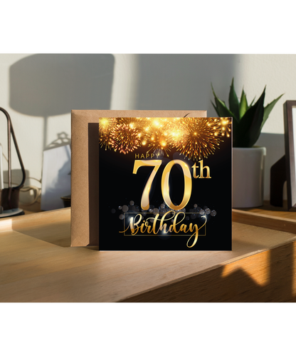 70th Birthday Card with Gold Fireworks