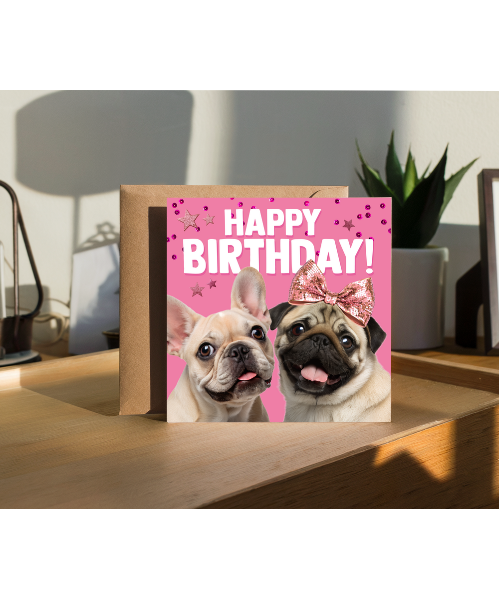 Fun Dog Birthday Card for Her Pug and Frenchie Birthday Wishes