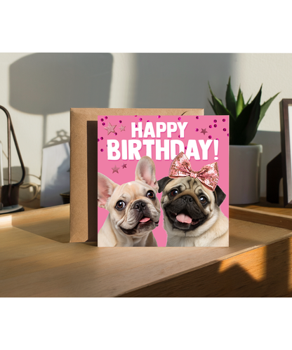 Fun Dog Birthday Card for Her Pug and Frenchie Birthday Wishes