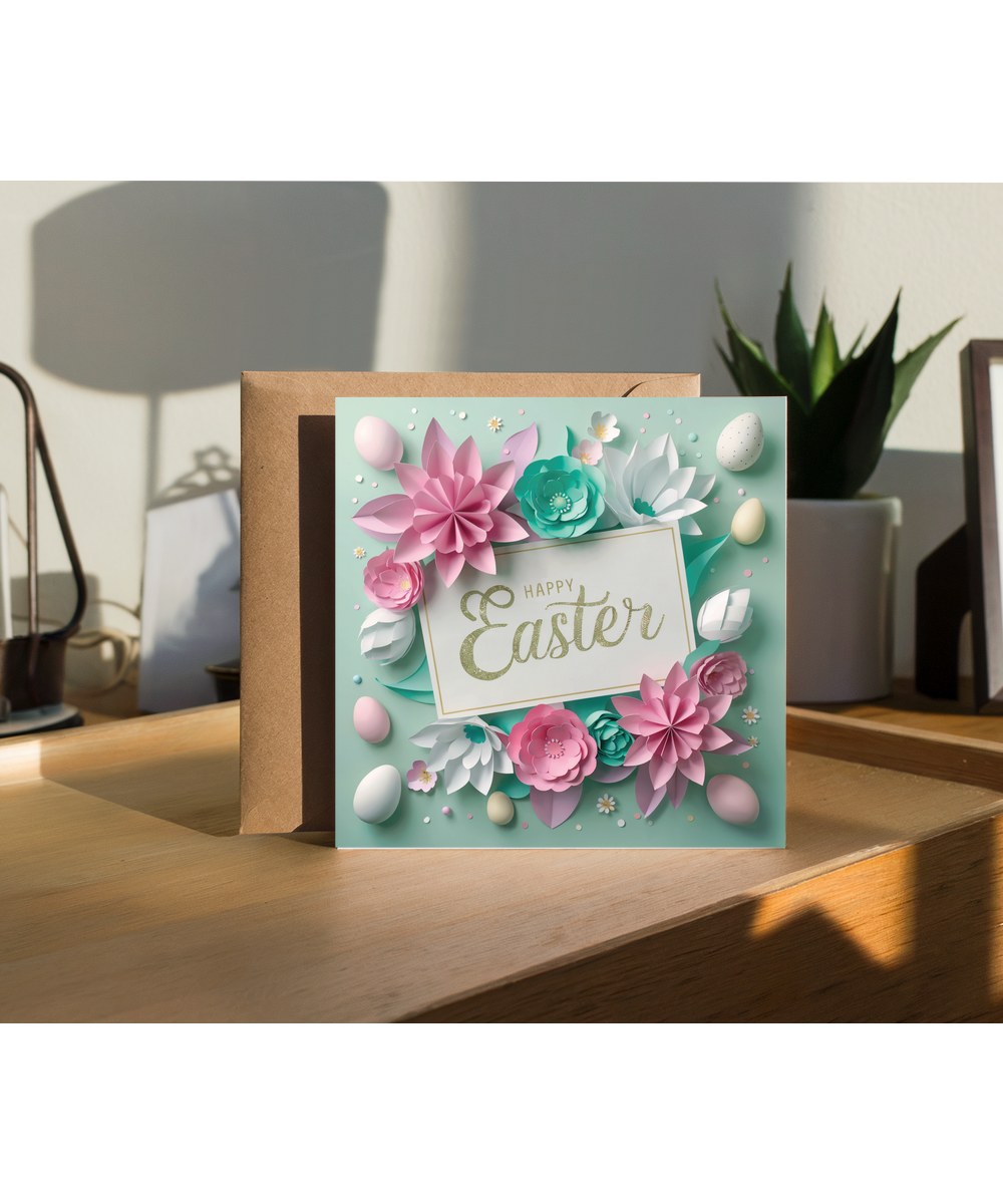 3D flowers effect and eggs happy easter