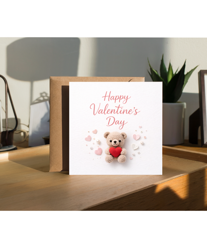 Romantic Crochet Teddy Bear Valentines Day 2D Card for Girlfriend Boyfriend Wife Husband
