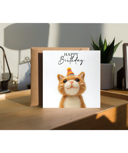 Birthday 2D felt style ginger cat