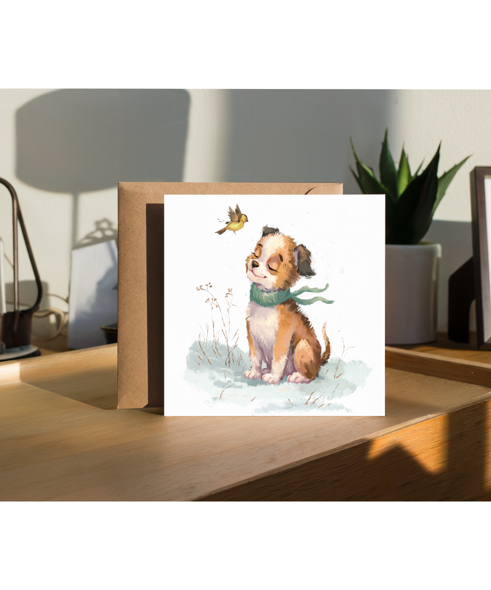 Puppy painting in the snow
