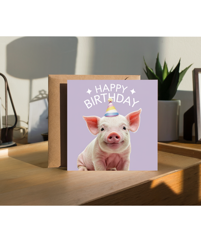 Happy Birthday card piglet pig smiling