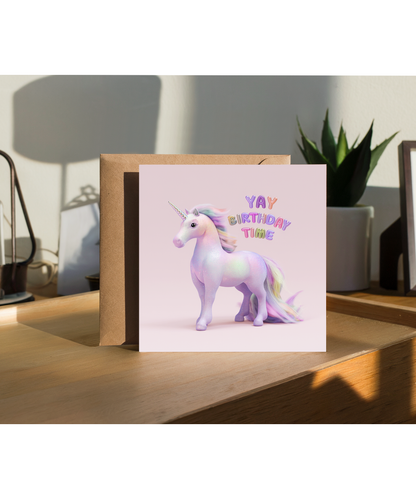 Girls Birthday Card Unicorn balloons rainbow girly
