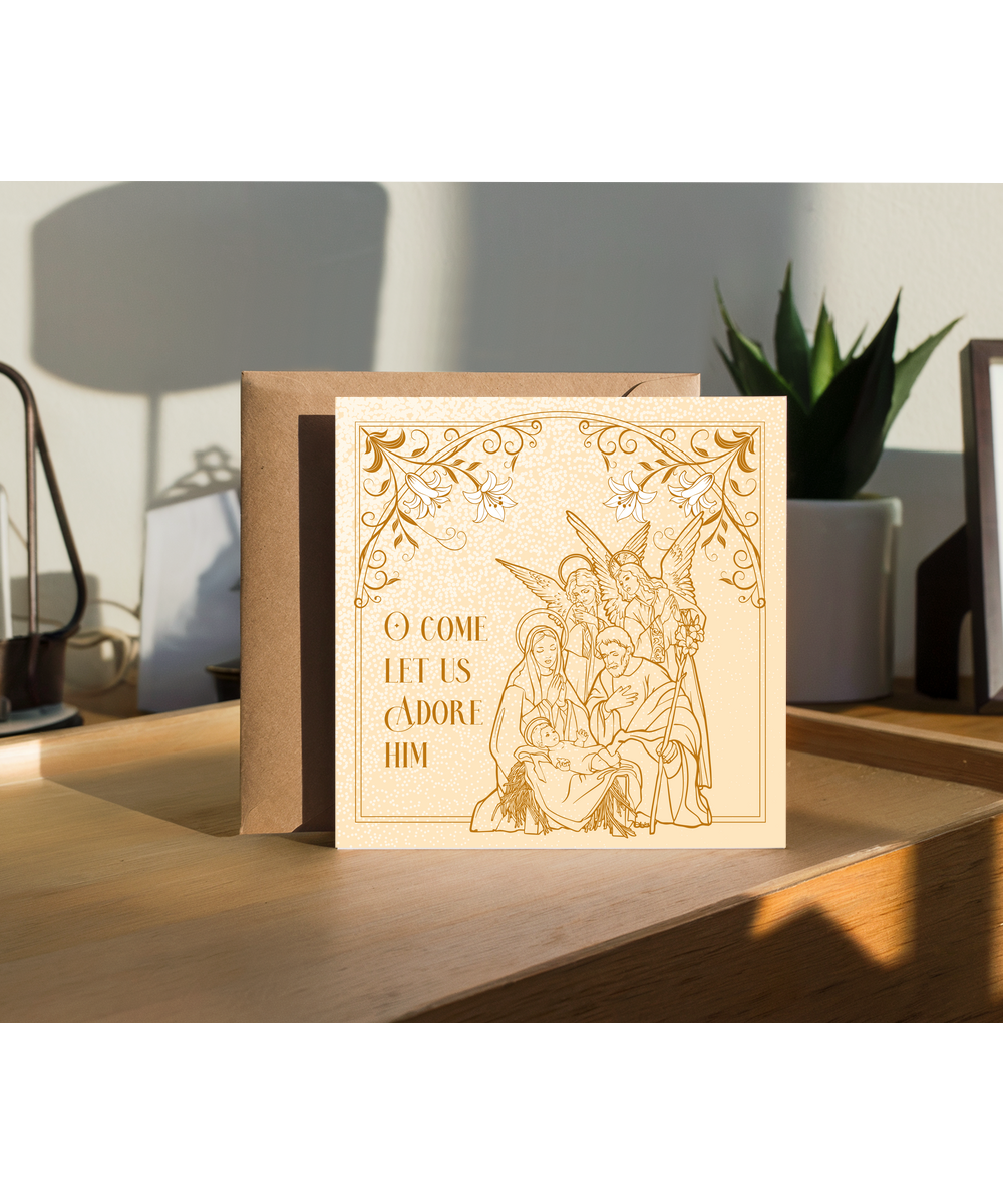 Religious Christian Christmas Card O Come Let Us Adore Him The Birth of Jesus