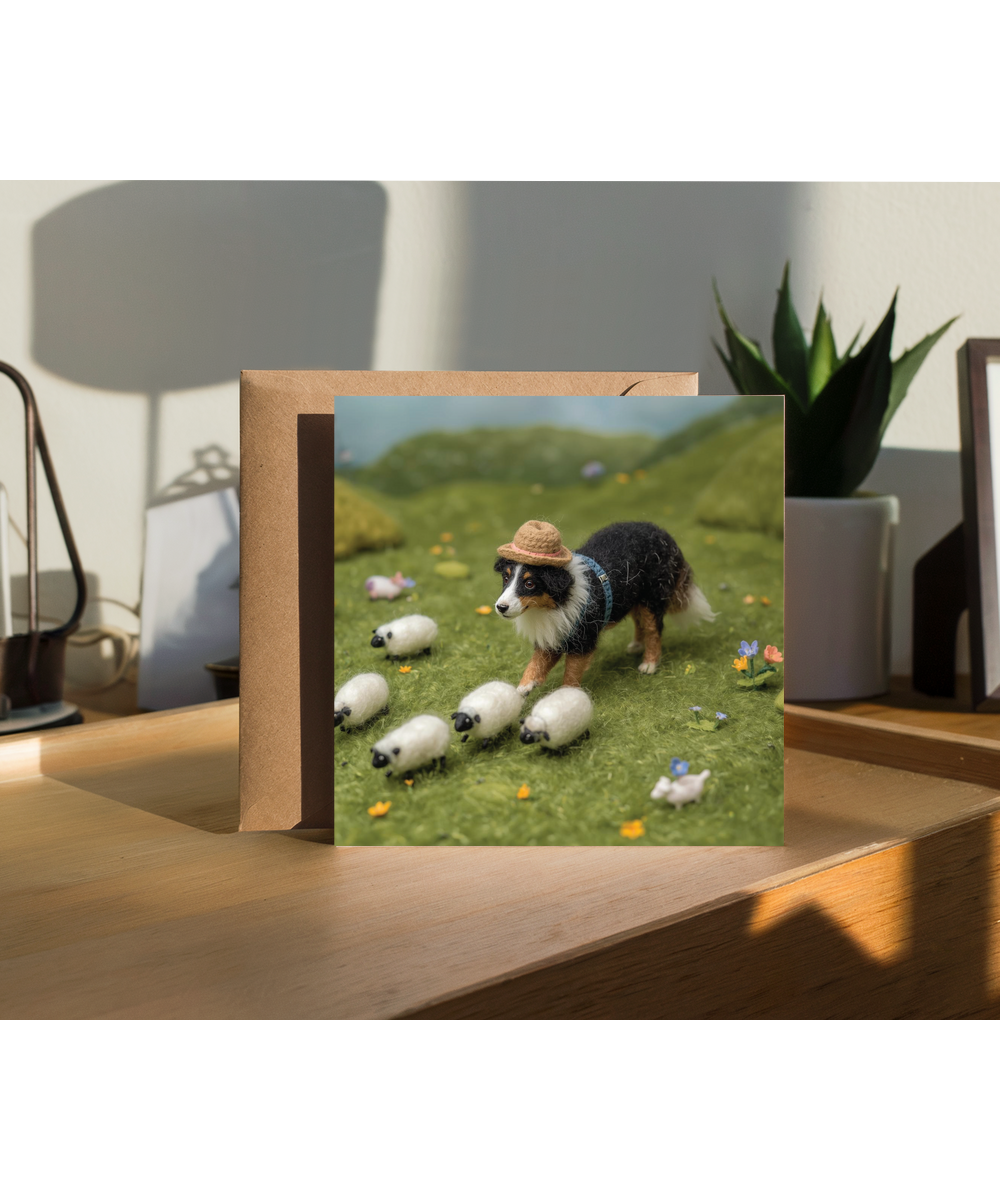 2D felt style border collie farmer