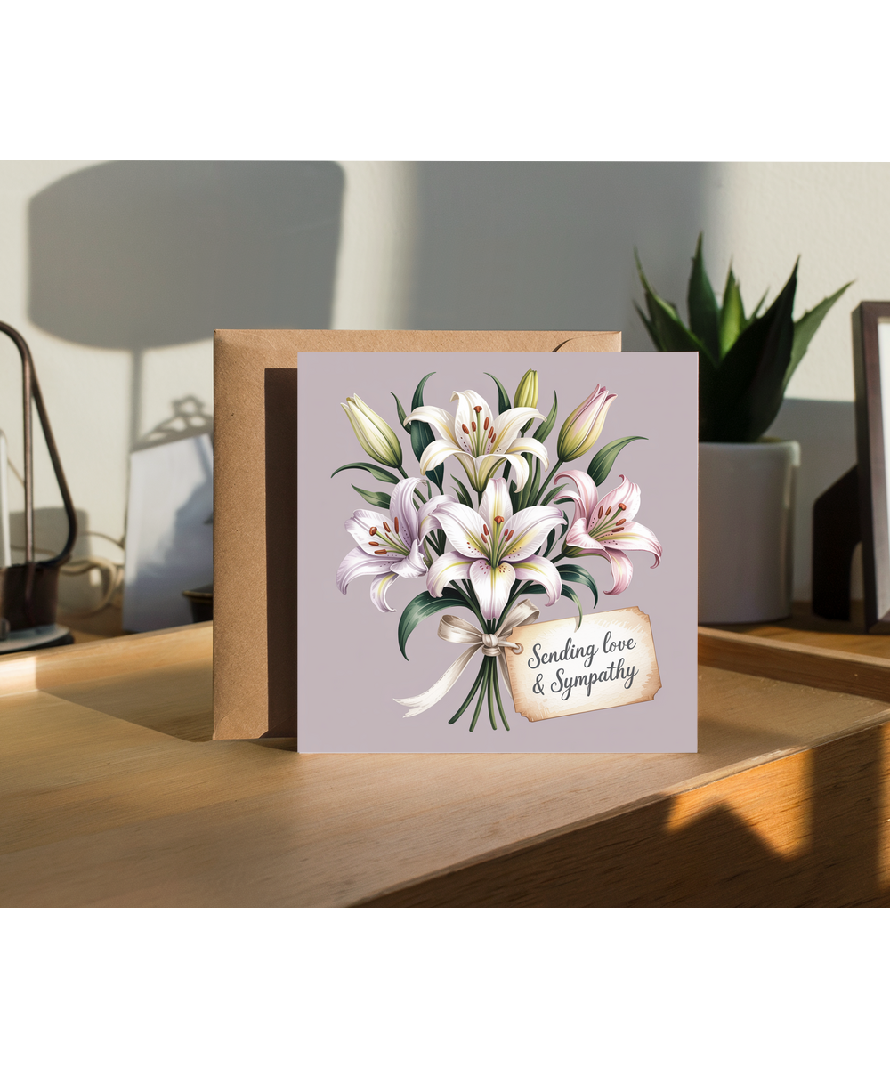 Sympathy card, sending love lilies