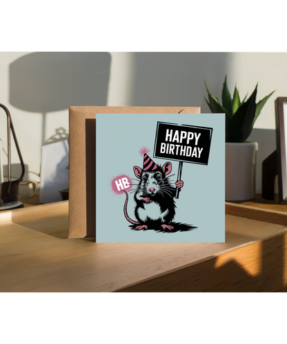 Happy Birthday card rat stencil graffiti