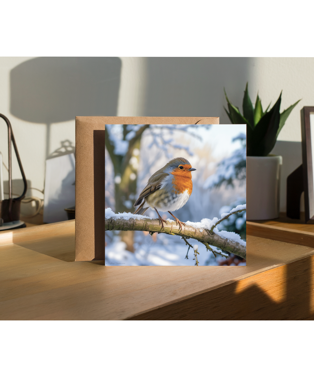 Robin in a snowy forest