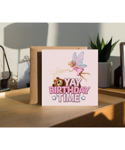 Girls Birthday Card Pink fairy party