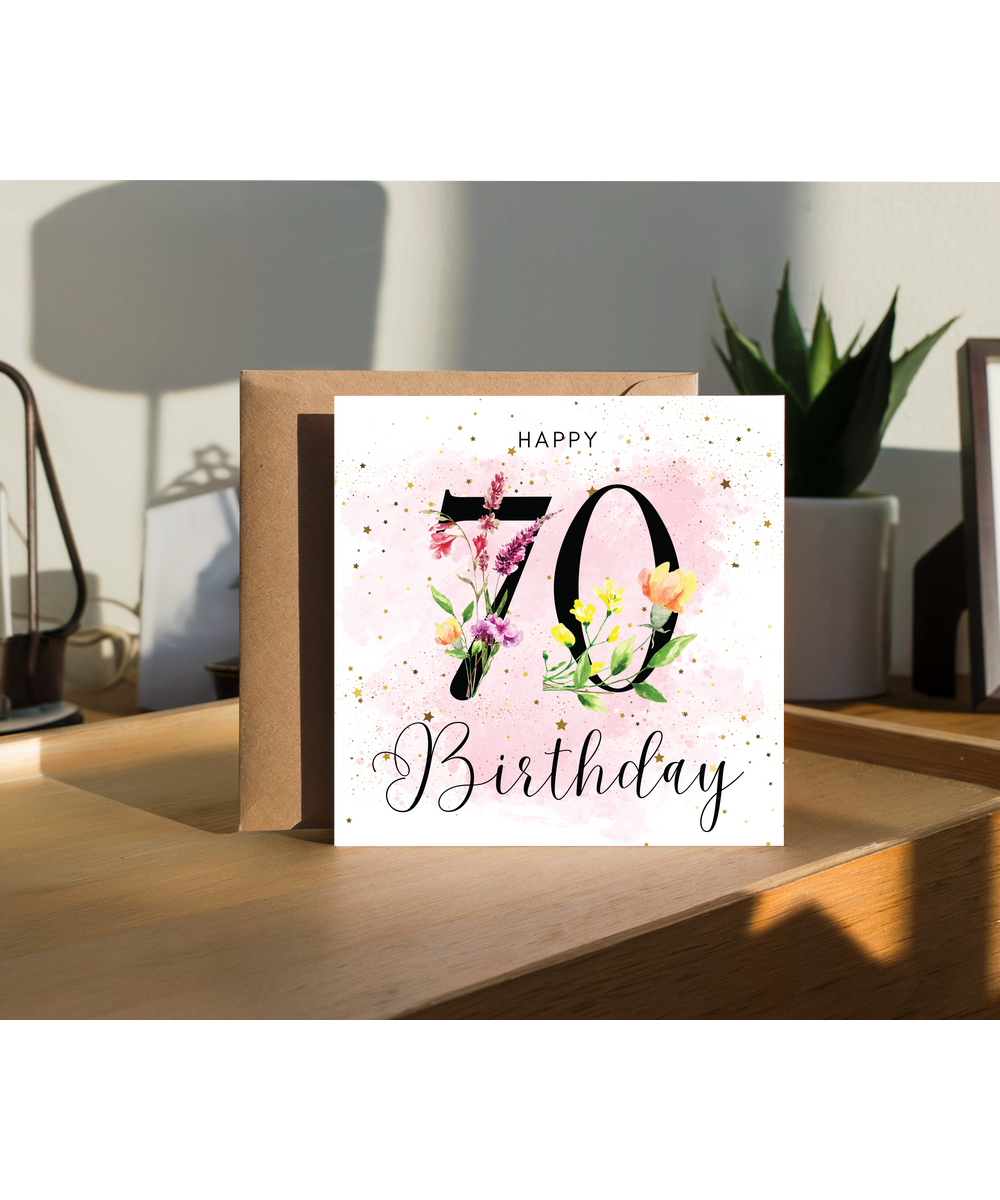 Happy birthday 70 watercolour floral
