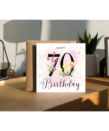Happy birthday 70 watercolour floral