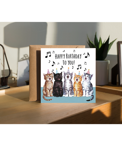 Funny Cat Birthday Card Cheerful Kittens Singing Happy Birthday to You