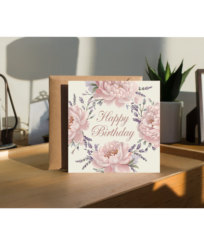 Happy Birthday Card Pink Peonies Lavender for her woman girl
