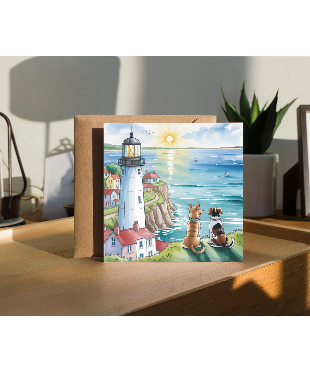 dogs at the seaside, lighthouse