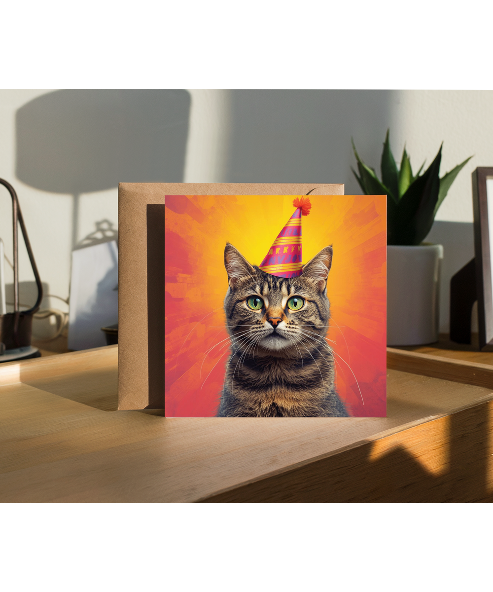 Comic style cat birthday celebration