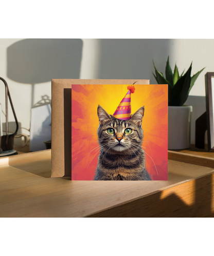 Comic style cat birthday celebration