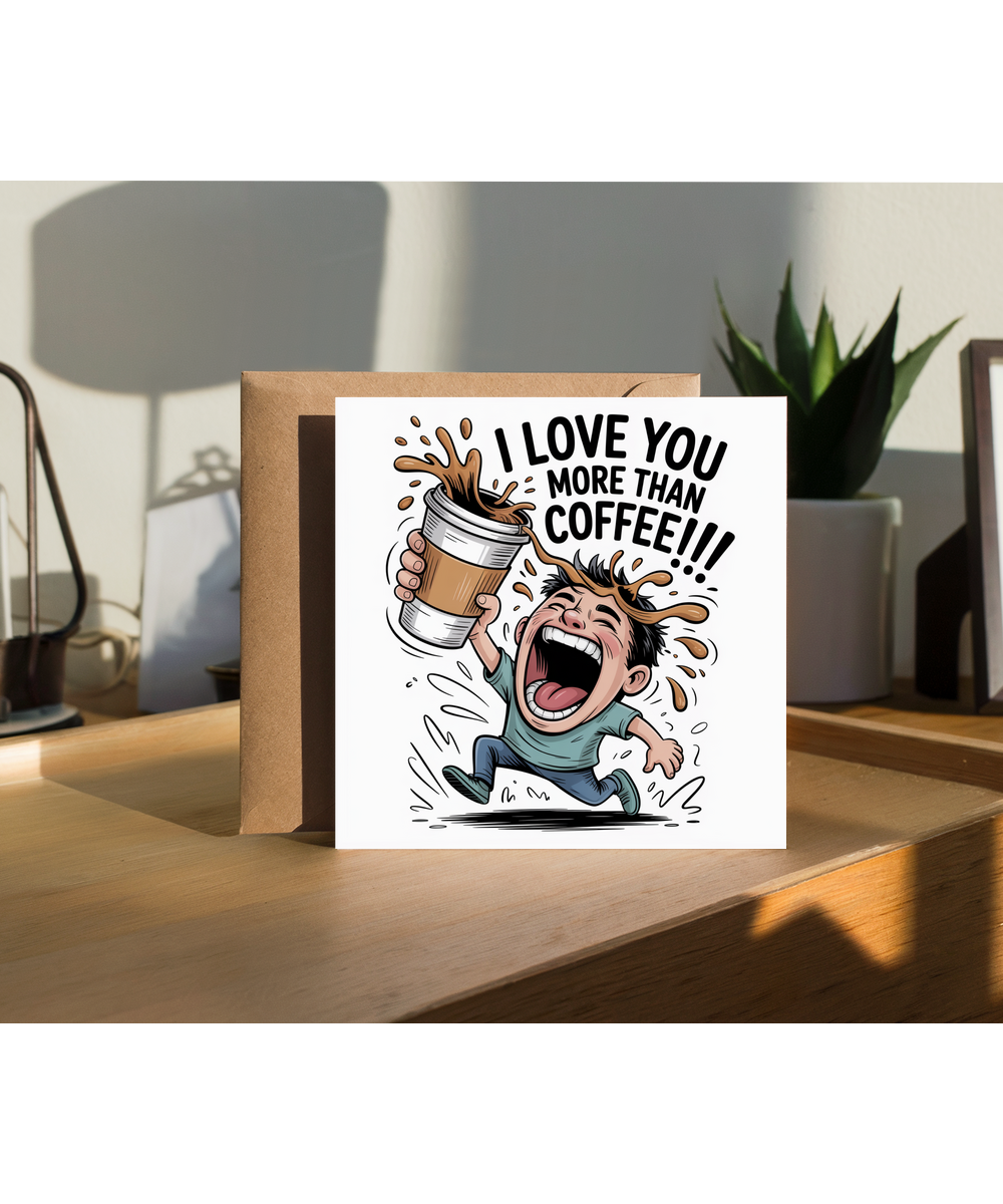 Funny I Love You More Than Coffee Crazy Cartoon Card from Coffee Addict