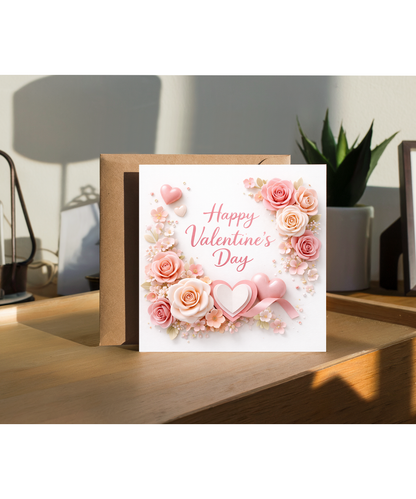 Happy Valentines Day Card 2D Pearls Hearts and Roses for Her