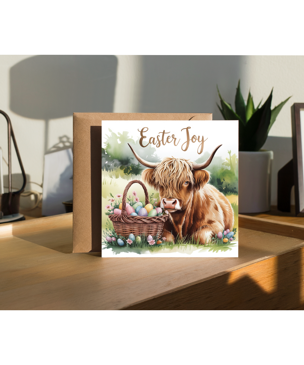 happy easter card joy highland cow