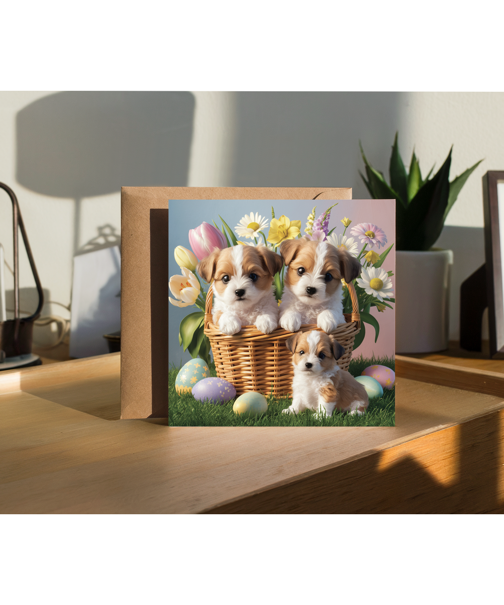 adorable puppies in easter basket
