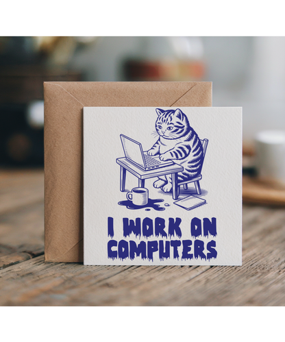 I Work On Computers Funny Programmer Cat for IT Tech Office Job