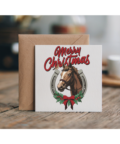 Retro Western Holiday Merry Christmas Country Horse and Lucky Horse Shoe Wreath