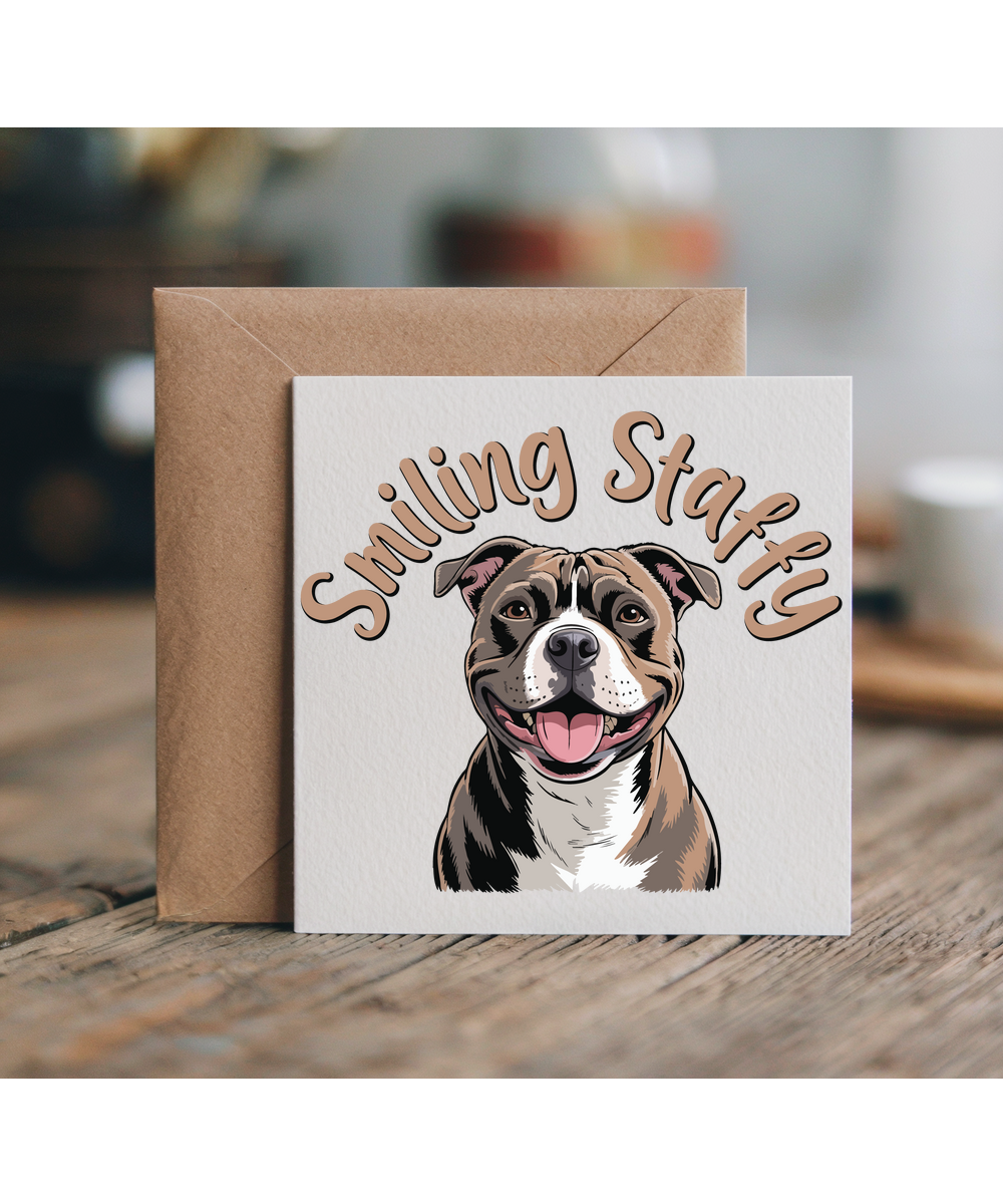 smiling staffy